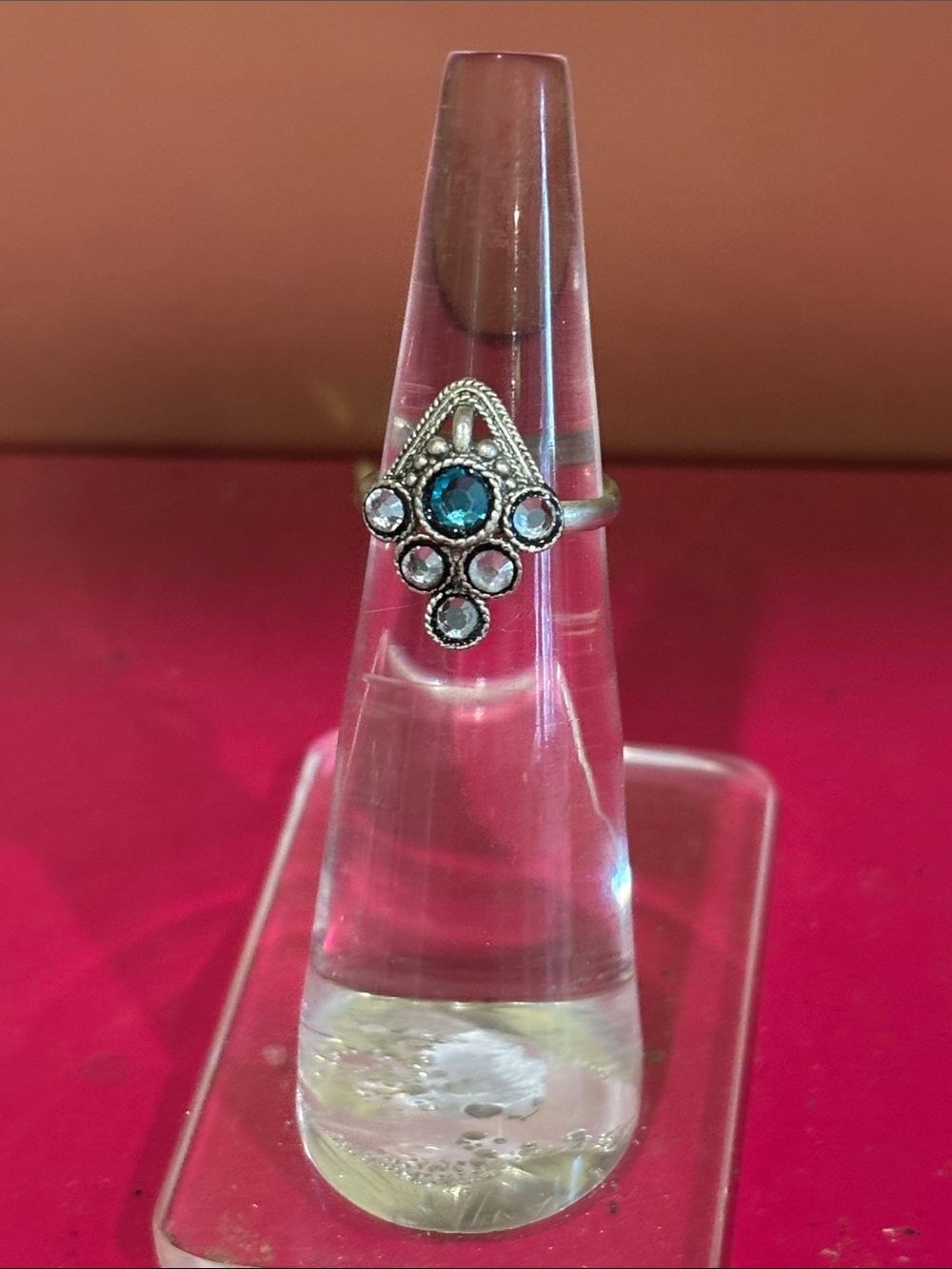Sterling Silver Blue Crystal Teardrop Ring